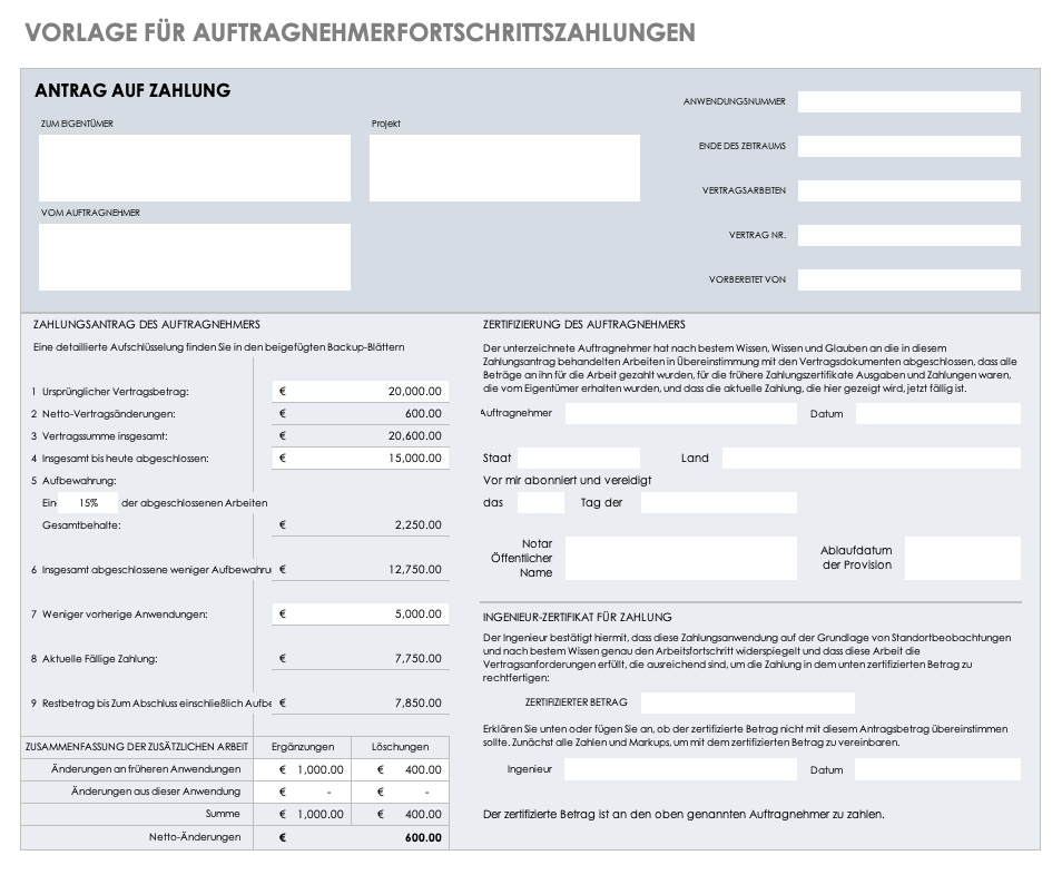 Contractor Progress Payment Template German