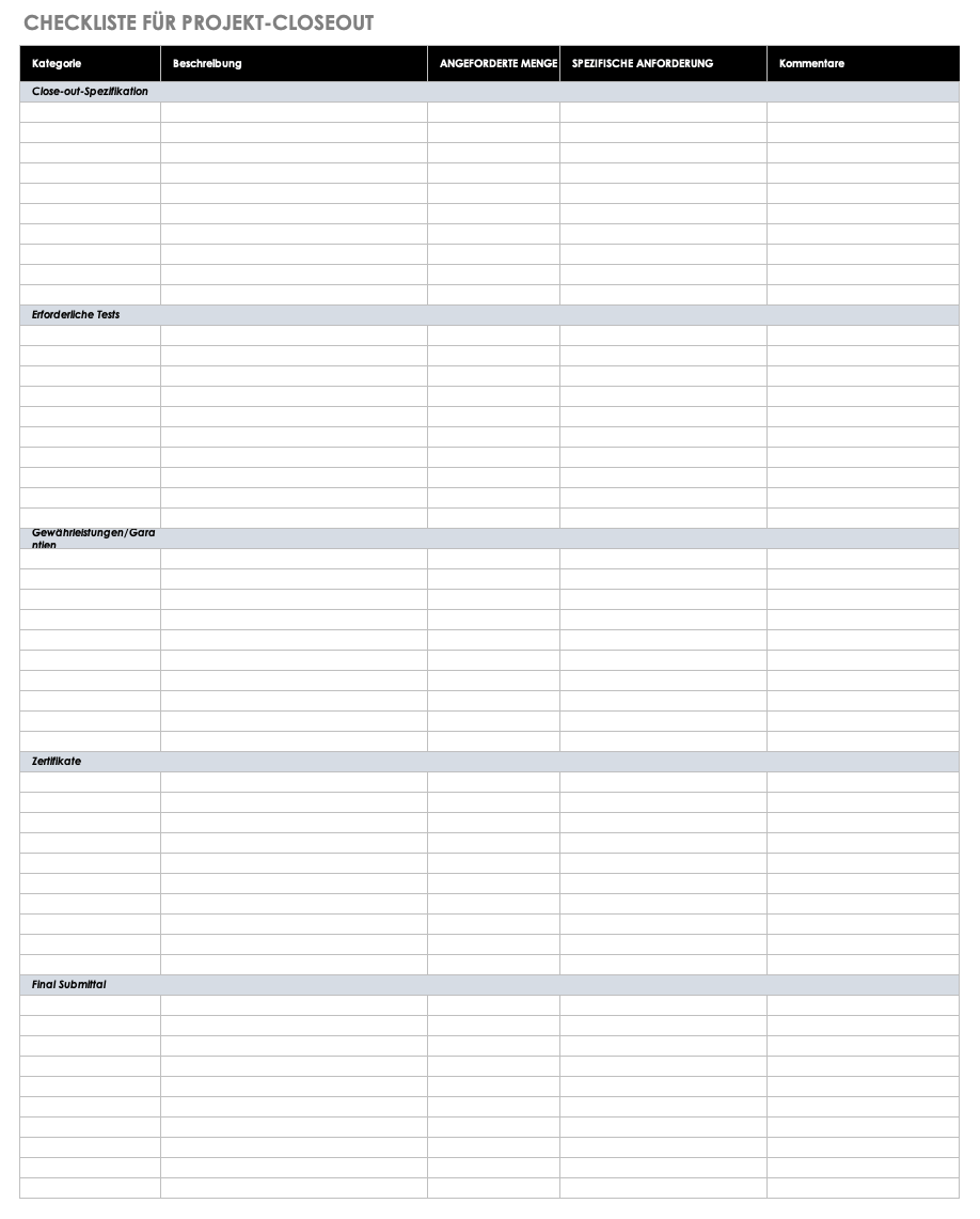 Project Closeout Checklist Template German