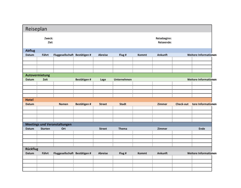 Travel Itinerary Template German