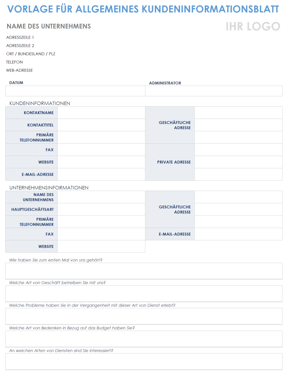 Vorlage für ein allgemeines Kundeninformationsblatt