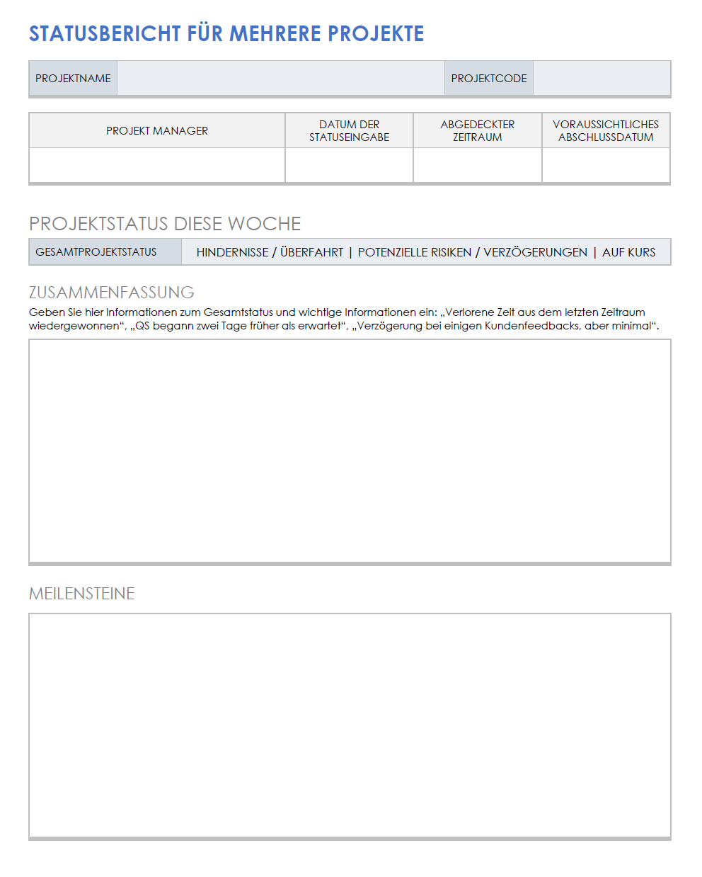  Vorlage für mehrere Projektstatusberichte