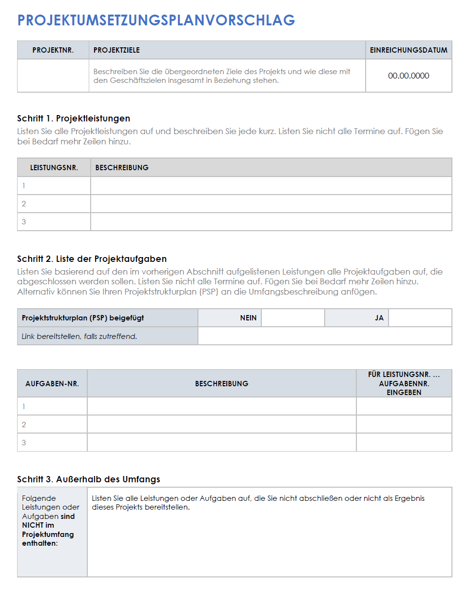  Vorlage für einen Projektausführungsplan-Vorschlag