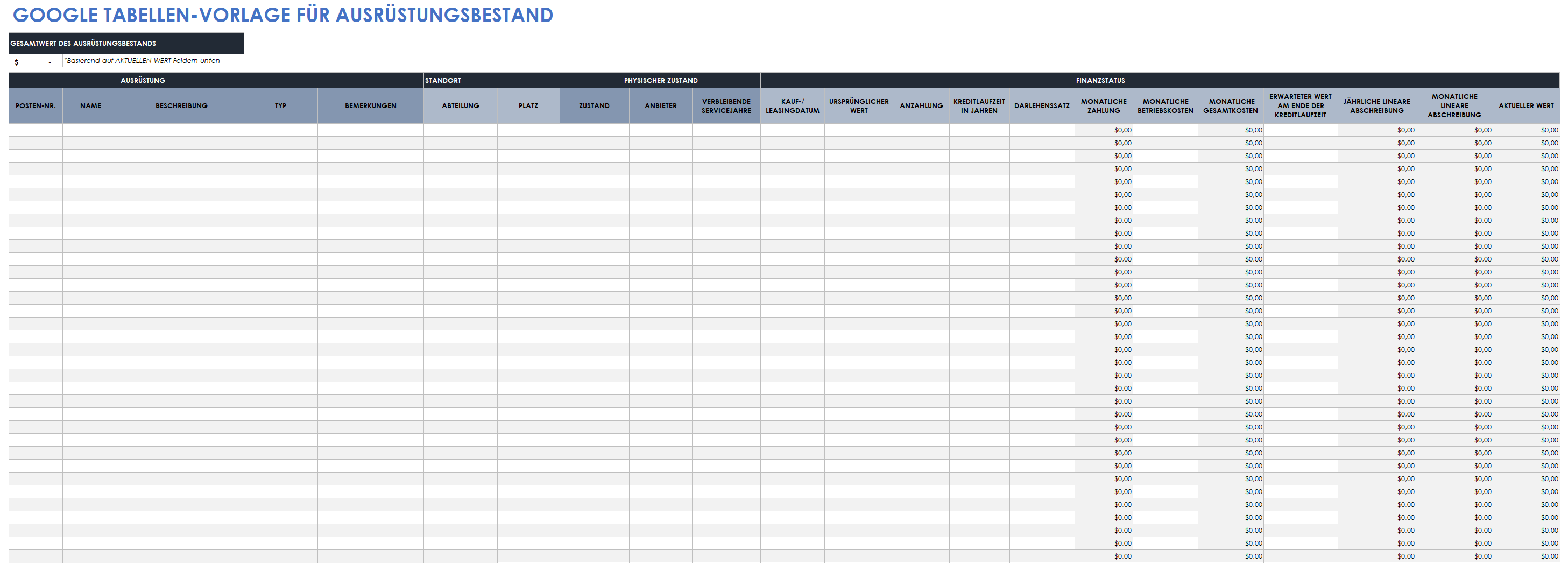  Google-Sheets-Vorlage für Geräteinventar