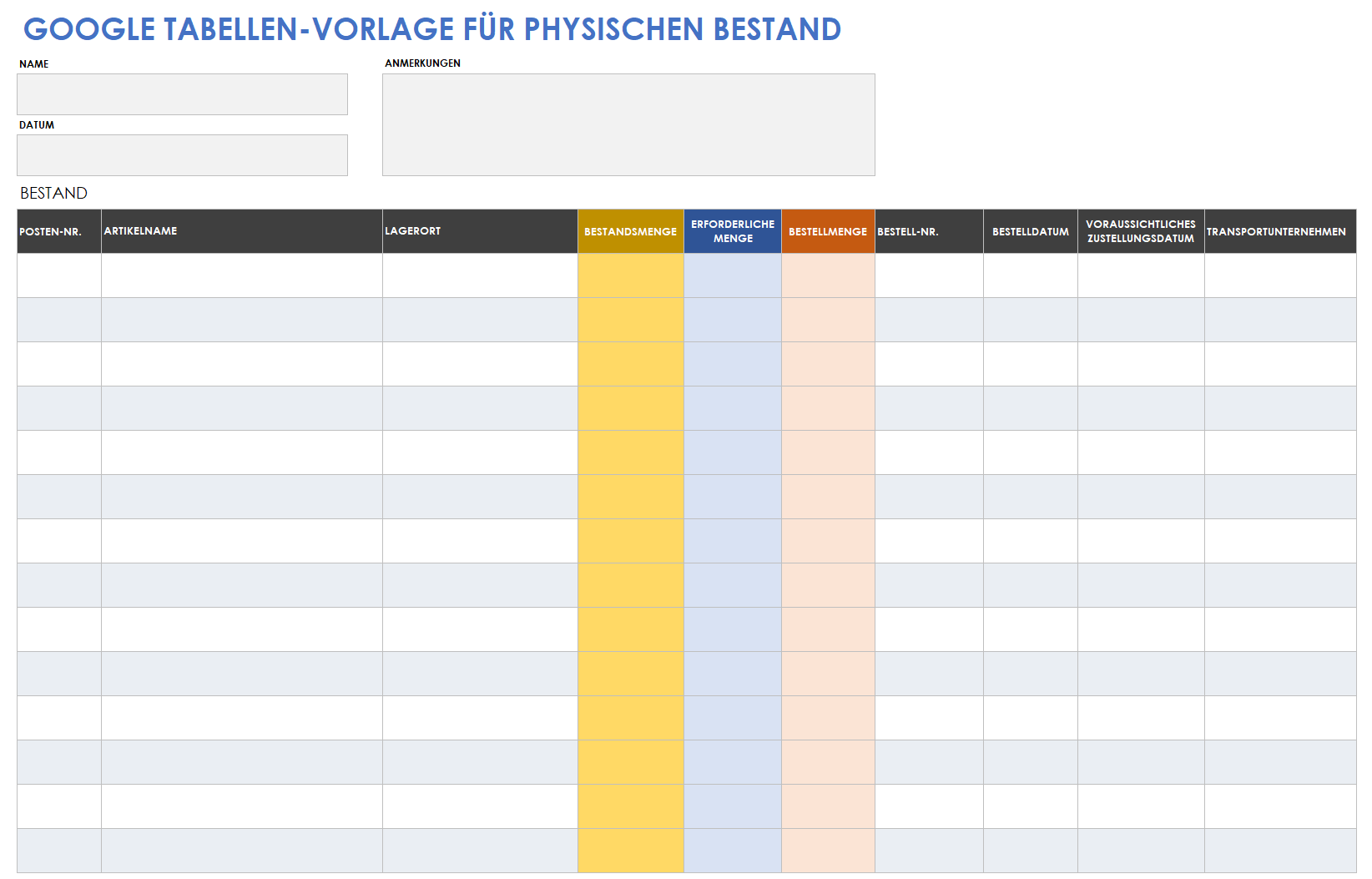  Google Sheets-Vorlage für Inventurzählung