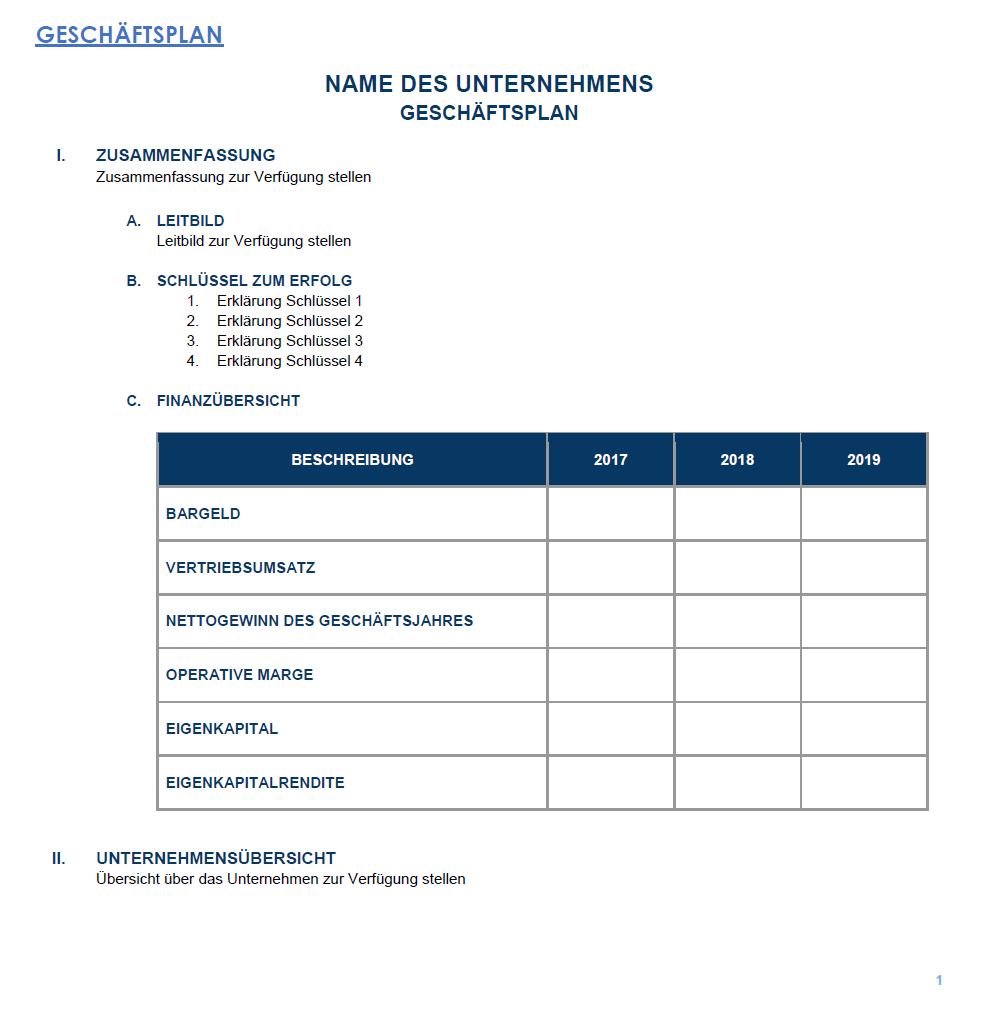 Businessplan-Vorlage