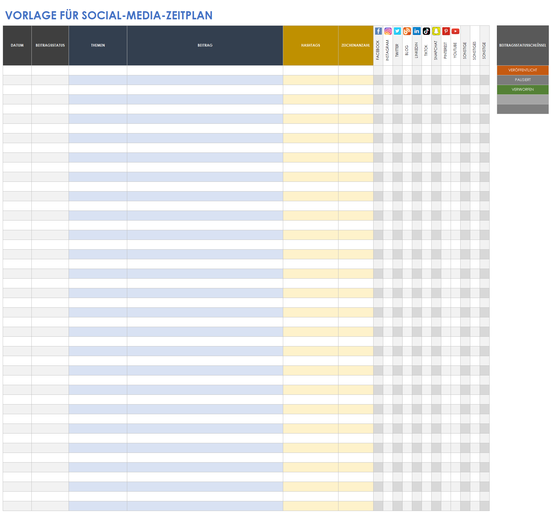 Vorlage für einen Social-Media-Zeitplan