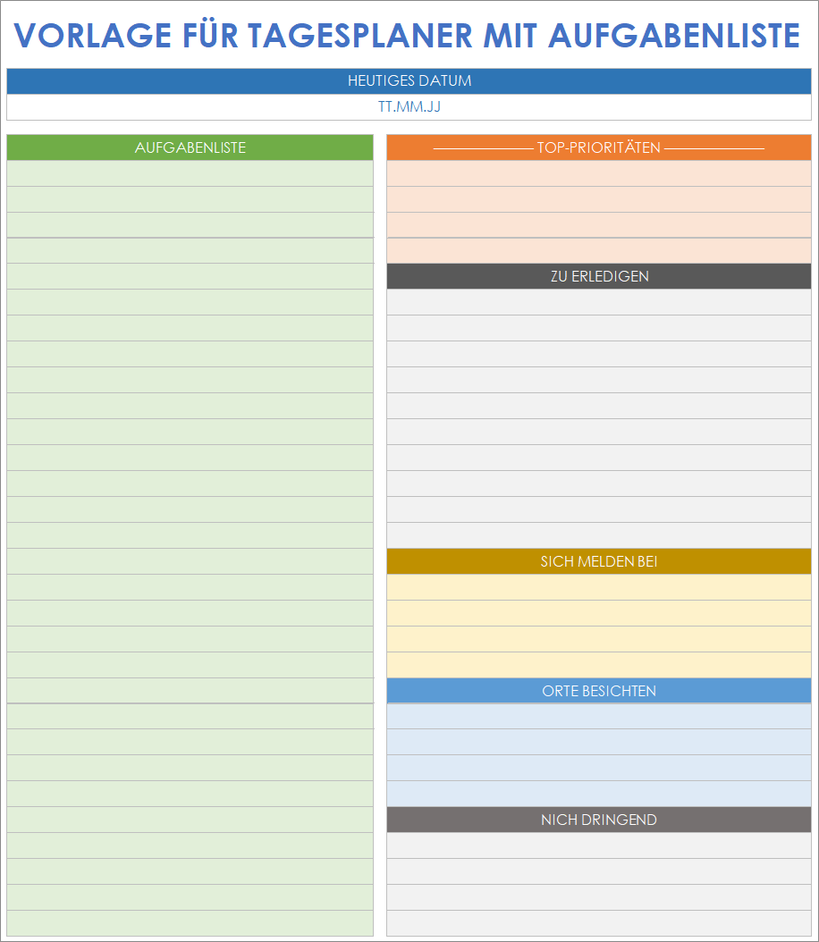  Tagesplaner mit Aufgabenliste, Google Sheets-Vorlage