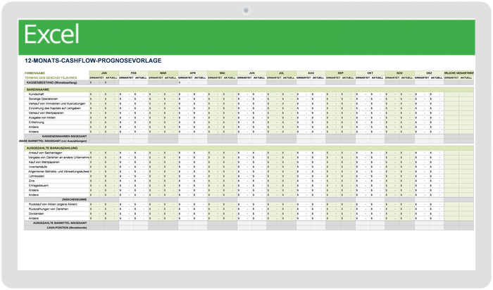  12-Monats-Cashflow-Prognose-Vorlage