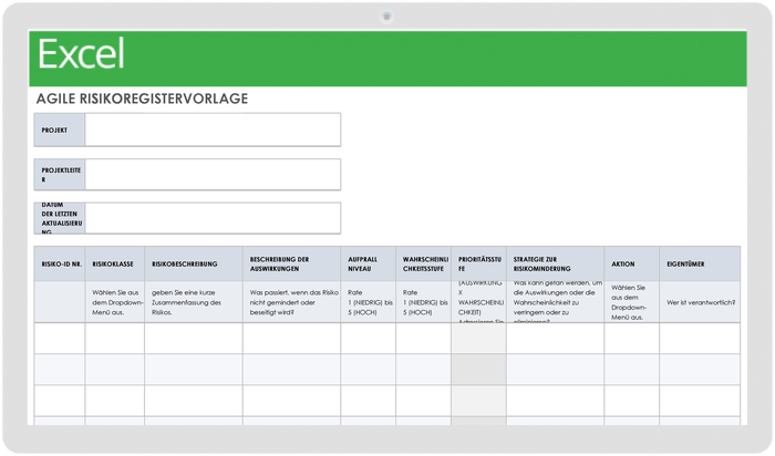 Vorlage für ein agiles Risikoregister