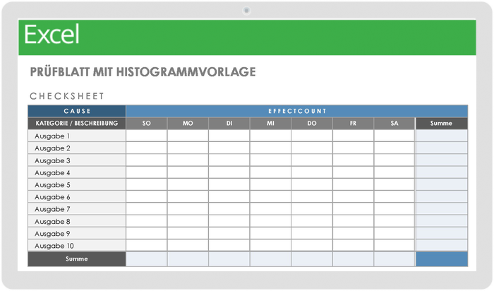 Prüfblatt mit Histogrammvorlage