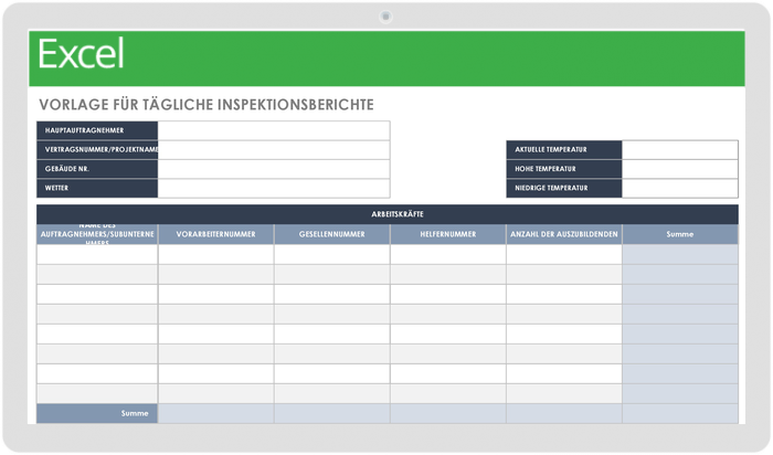  Vorlage für den täglichen Inspektionsbericht