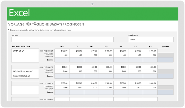  Vorlage für die tägliche Verkaufsprognose