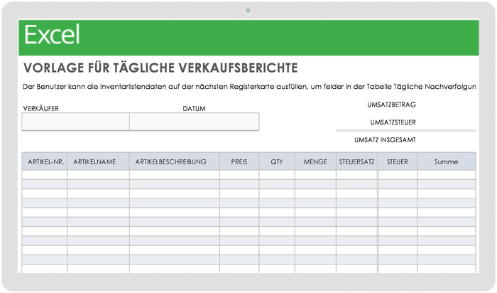 Vorlage für den täglichen Verkaufsbericht