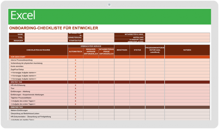 Vorlage für die Onboarding-Checkliste für Entwickler