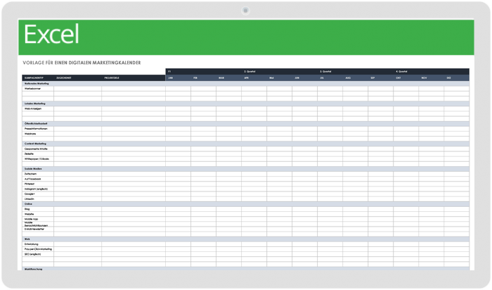  Kalendervorlage für digitales Marketing