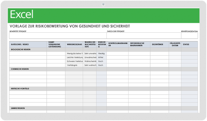  Vorlage zur Risikobewertung für Gesundheit und Sicherheit