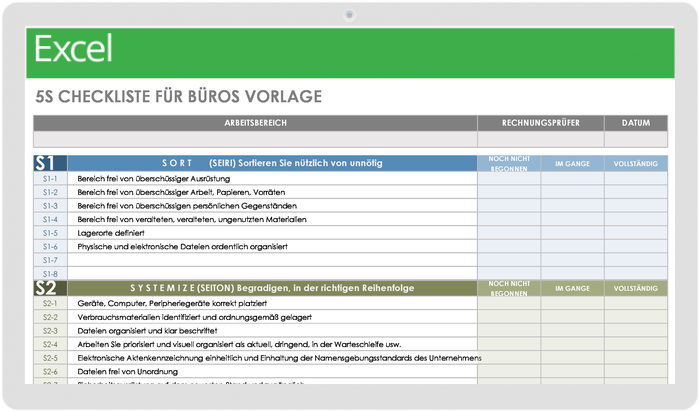 Lean Project Management 5S-Checkliste für Büros Vorlage