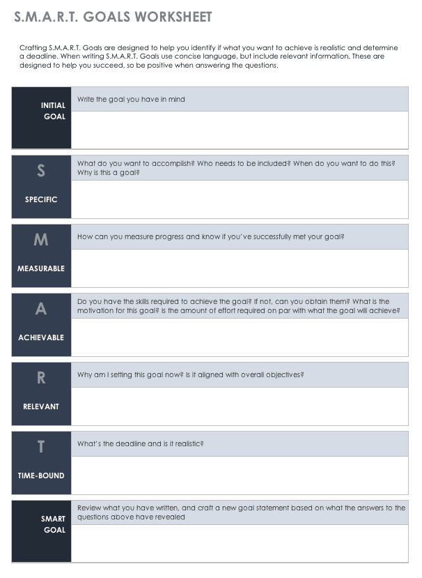 SMART Goals Worksheet Template