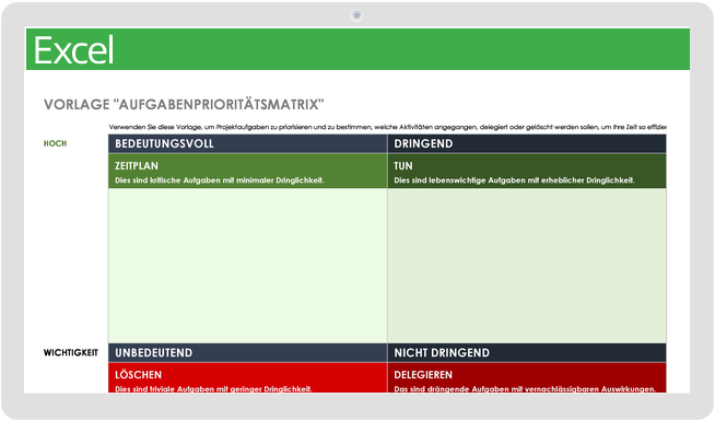 Vorlage für die Aufgabenprioritätsmatrix