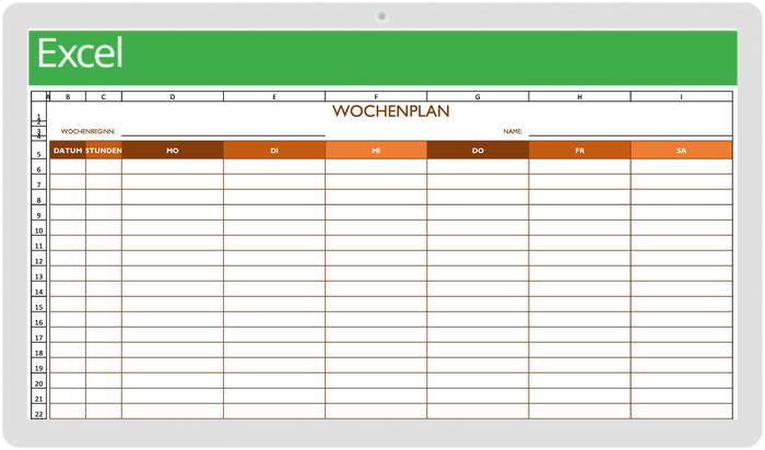 Arbeitsplan MO bis SA mit NOTES-Vorlage